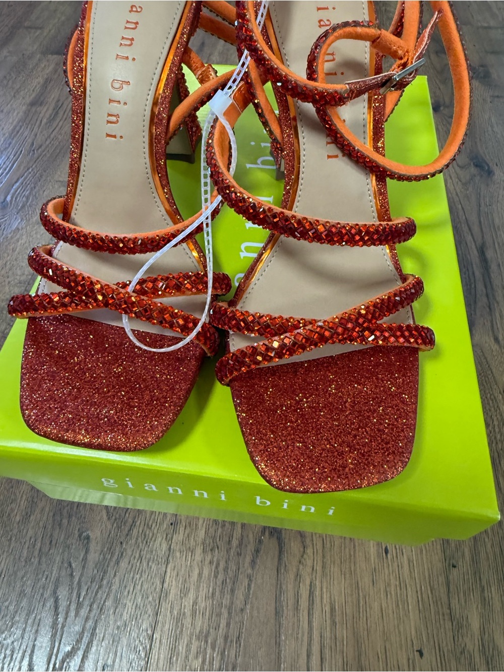 GIANNI BINI Orange Glitter Rhinestone Strappy Ankle Strap Buckle Heels 7 M